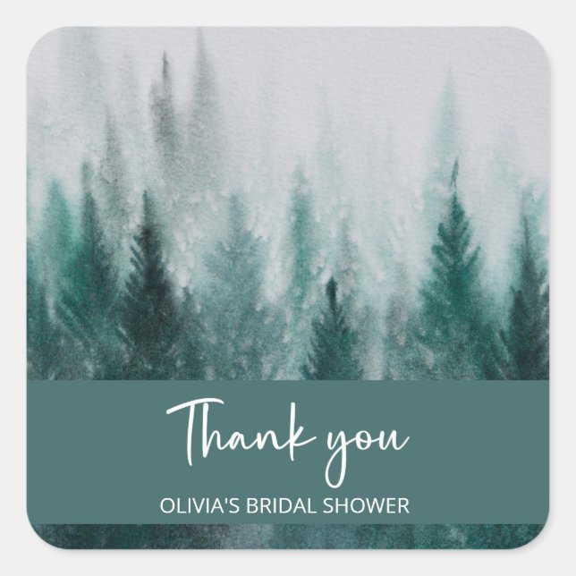Sticker Carré Forêt de pins aquarelle Vert Shower de mariage  (Devant)