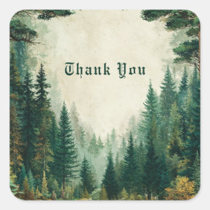 Sticker Carré Forêt de pins élégante et pittoresque, bois rustiq