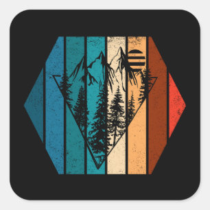 Sticker Carré Forêt de pins minimaliste vintage
