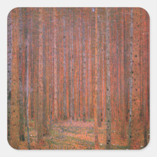 Sticker Carré Forêt de sapins de Gustav Klimt Tannenwald Arbres
