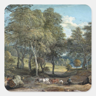 Sticker Carré Forêt de Windsor avec bois de dessin à Oxen, 1798