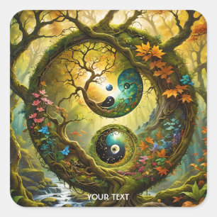 Sticker Carré Forêt de Yin Yang Imaginaire mignon