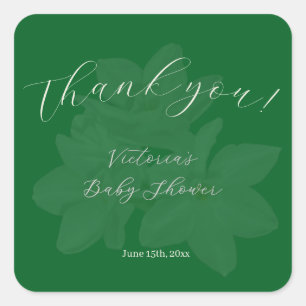 Sticker Carré Forêt Élégante et Baby Shower Vert Sauge Nom