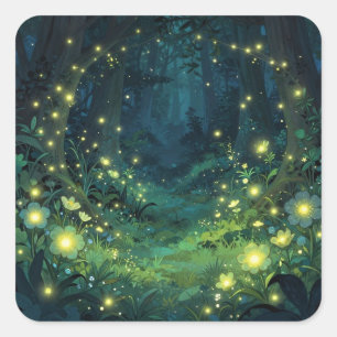 Sticker Carré Forêt Enchantée Lueur Nuit Magique