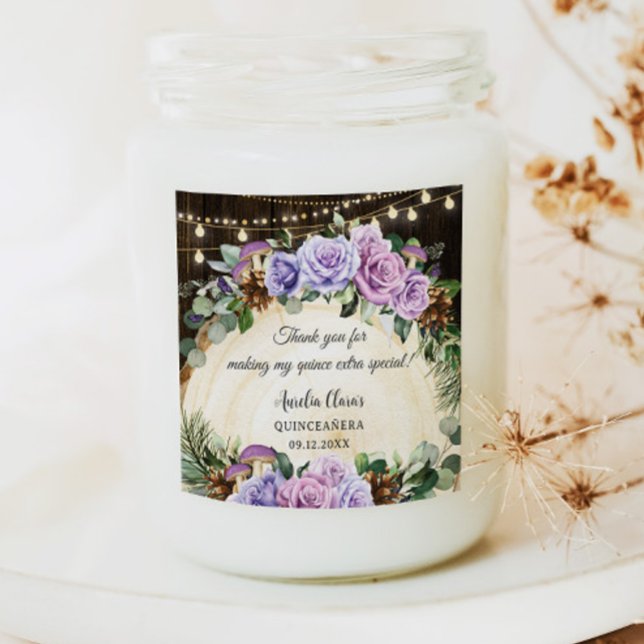 Sticker Carré Forêt Enchantée Rustique violet Floral Quinceañera (Créateur téléchargé)