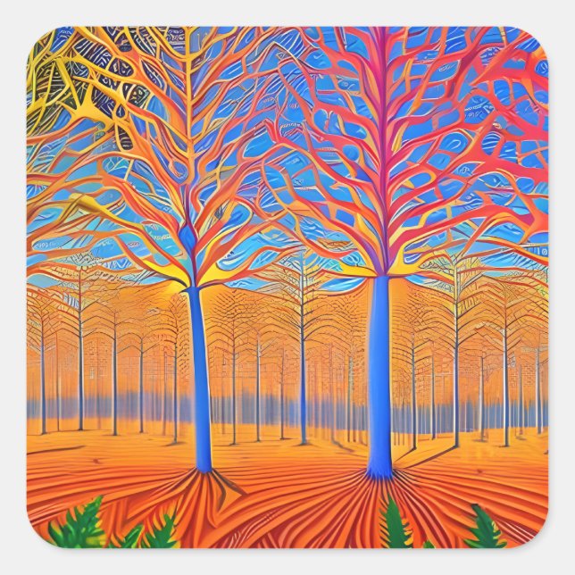 Sticker Carré Forêt forestière d'Art Moderne (Devant)