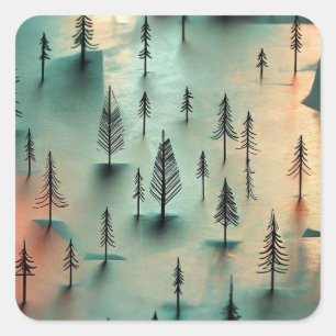 Sticker Carré Forêt hivernale