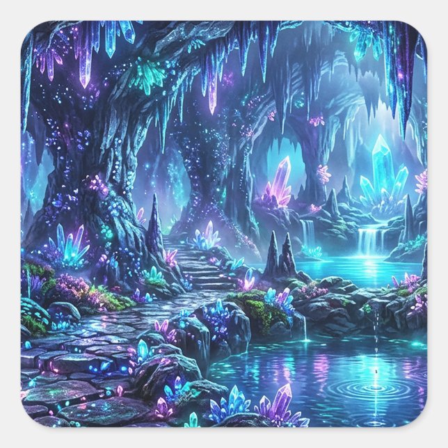 Sticker Carré Forêt lumineuse avec lac (Devant)