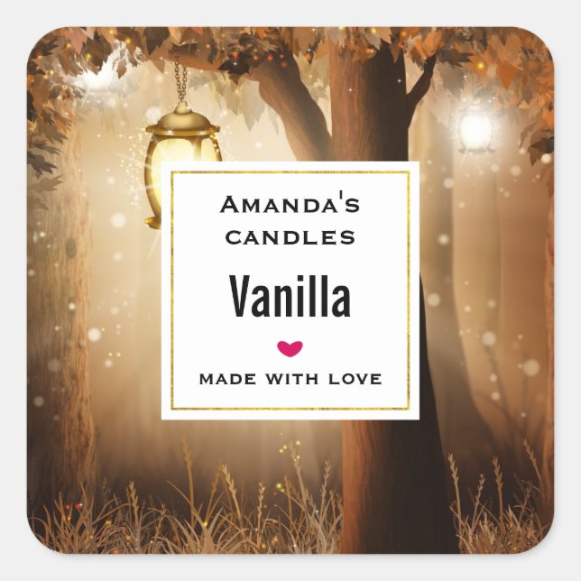 Sticker Carré Forêt magique avec lumières des fées Bougies (Devant)