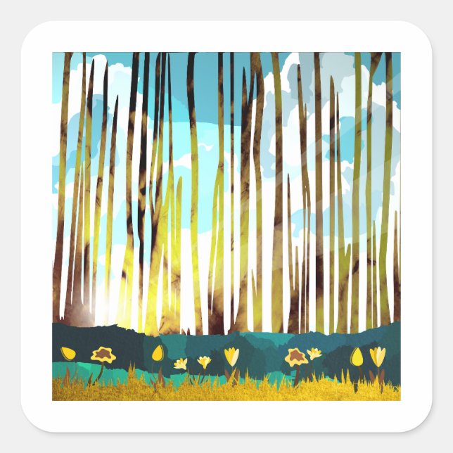 Sticker Carré Forêt matinale (Devant)