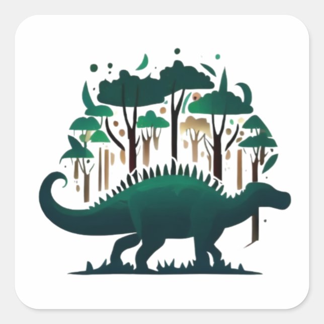 Sticker Carré Forêt unique de Stegosaurus Dinosaur Vert (Devant)