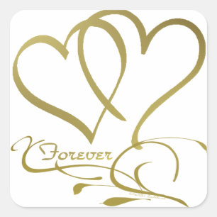 Sticker Carré Forever Hearts Gold sur blanc