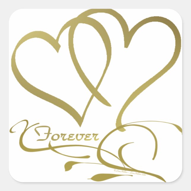 Sticker Carré Forever Hearts Gold sur blanc (Devant)