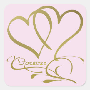 Sticker Carré Forever Hearts Gold sur rose