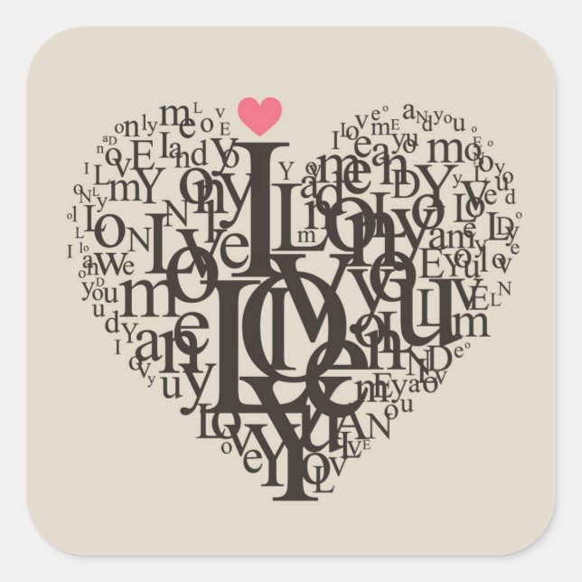 Sticker Carré Forme cardiaque à partir de lettres (Devant)