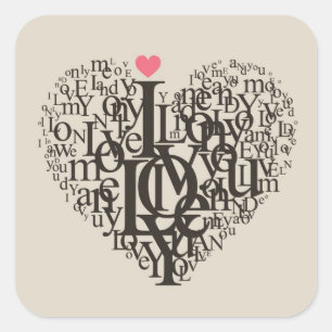 Sticker Carré Forme de coeur des lettres