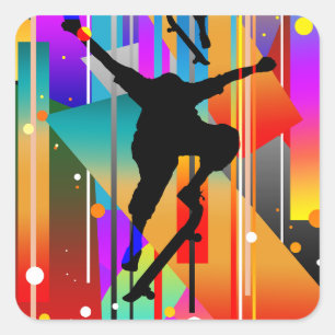 Sticker Carré Forme Géométrique Skateboard Abstrait