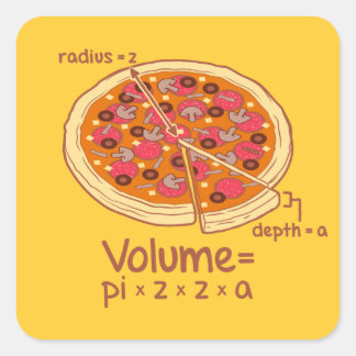 Sticker Carré Formule mathématique du volume de pizza = Pi*z*z*a