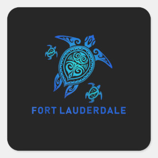 Sticker Carré Fort Lauderdale Florida Sea Blue Tribal Turtle
