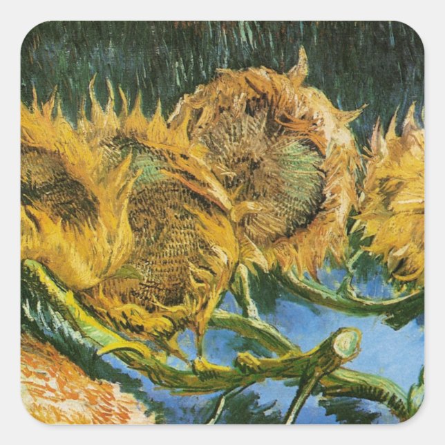 Sticker Carré Four Cut Sunflowers par Vincent van Gogh (Devant)