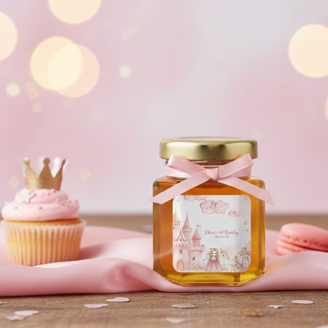 Sticker Carré Four Ever Princess Castle Unicorn 4 pink Birthday (Créateur téléchargé)