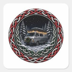 Sticker Carré Fourgon aménagé Noël enneigé Nœud celtique