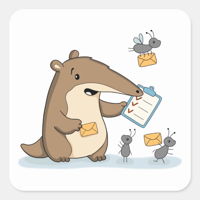 Sticker Carré Fourmilier de bureau | Jour de courrier (Devant)