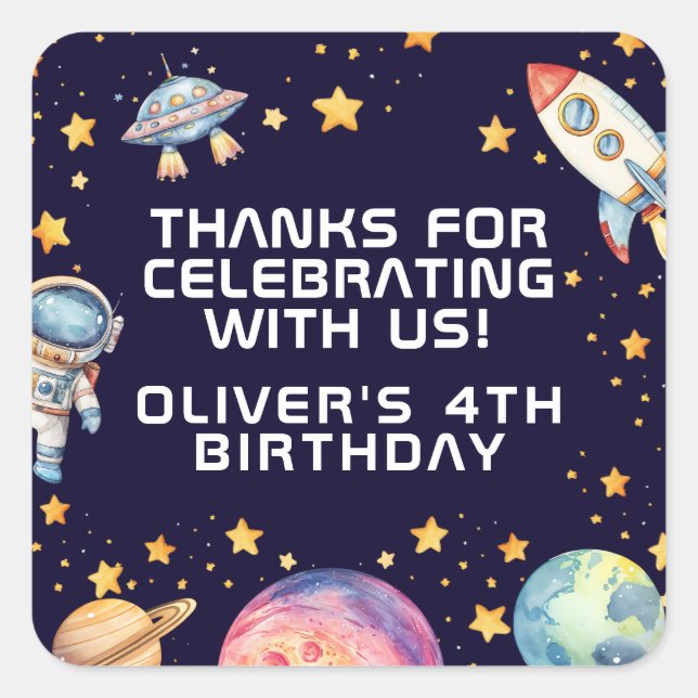 Sticker Carré Fournitures de fête d'anniversaire pour garçon ave (Devant)