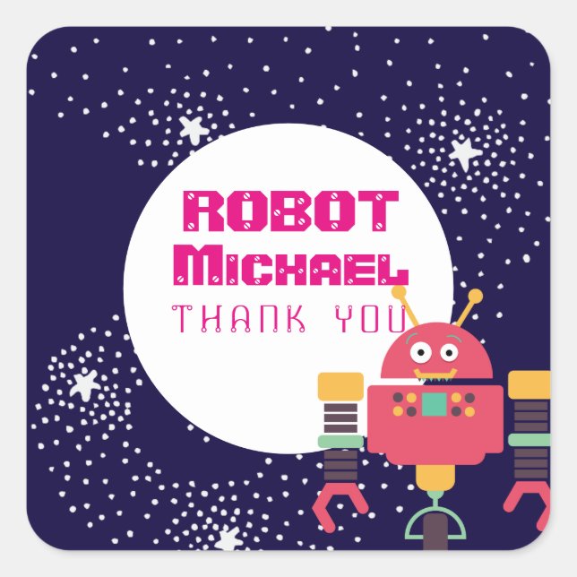 Sticker Carré Fournitures de la partie de ROBOT Bleu rose Étoile (Devant)