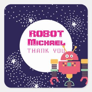 Sticker Carré Fournitures de la partie de ROBOT Bleu rose Étoile