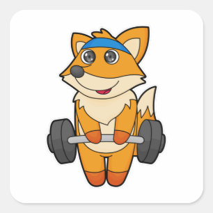 Sticker Carré Fox à Fitness avec Barbell