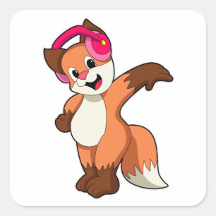 Sticker Carré Fox à la musique avec casque