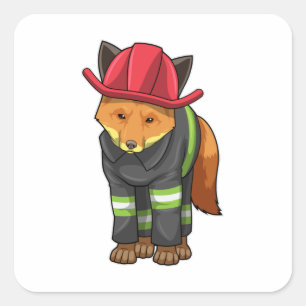 Sticker Carré Fox as Firefighter avec Helmet