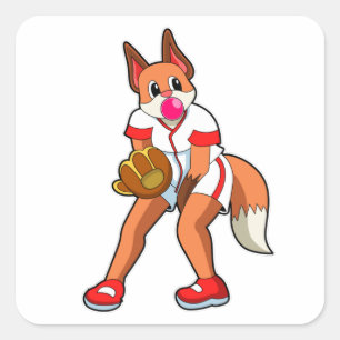 Sticker Carré Fox au baseball avec gant de baseball
