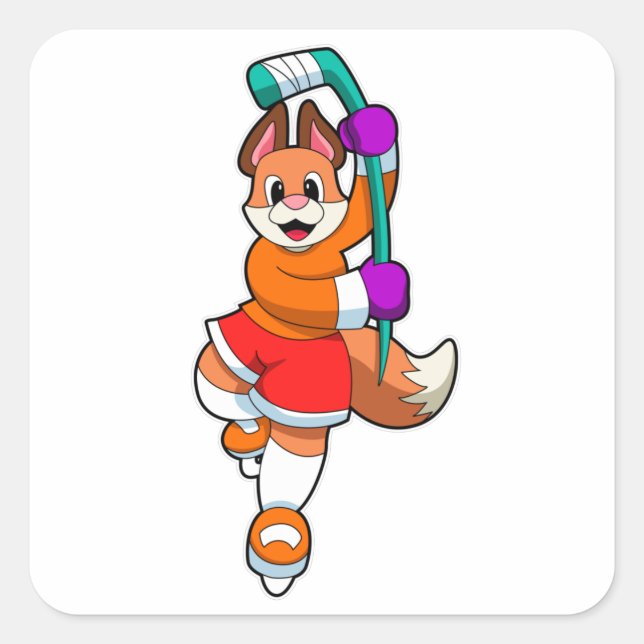 Sticker Carré Fox au hockey sur glace avec bâton de hockey sur g (Devant)