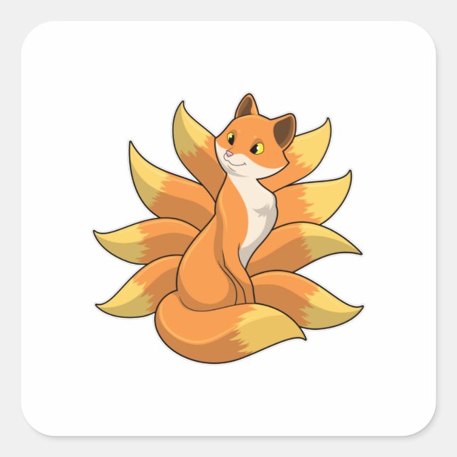 Sticker Carré Fox avec 9 queues Fox (Devant)