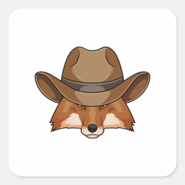Sticker Carré Fox comme Cowboy avec Casquette (Devant)