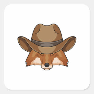 Sticker Carré Fox comme Cowboy avec Casquette