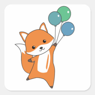 Sticker Carré Fox Cute Animaux Mouches Ballons Enfants