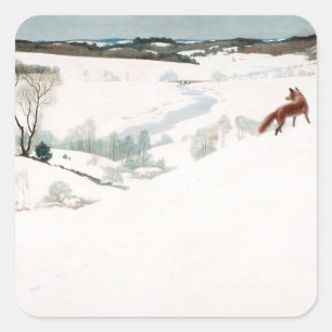 Sticker Carré Fox dans la neige, 1935 par Newell Convers Wyeth