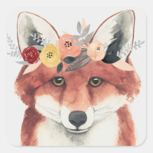Sticker Carré Fox de forestier de couronne de fleur
