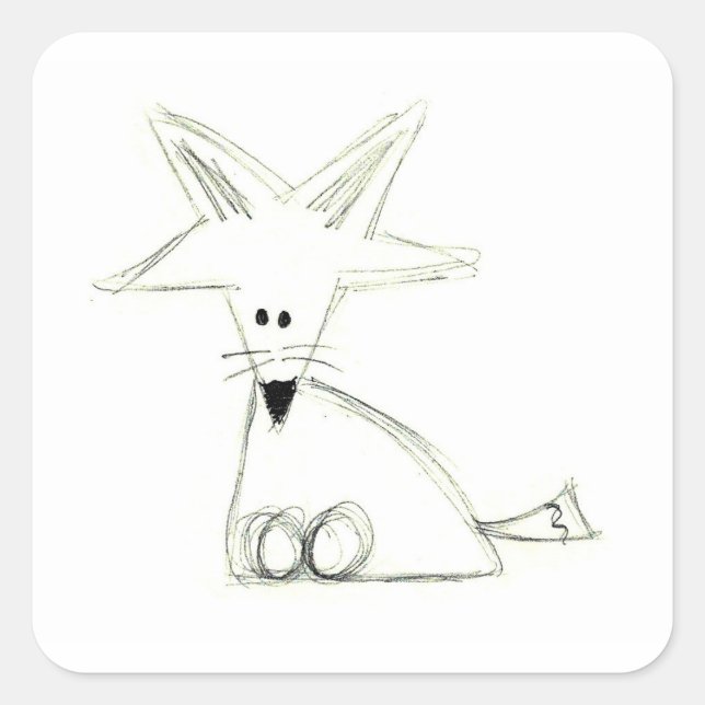 Sticker Carré fox doodwhite gray simple kidrawing (Devant)