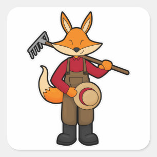 Sticker Carré Fox en fermier avec Rake & Casquette