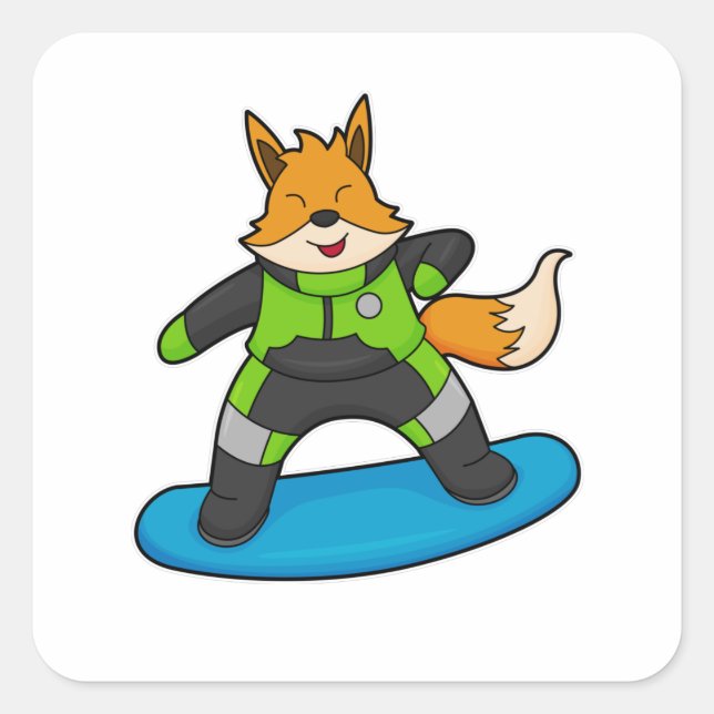 Sticker Carré Fox en Snowboard avec Snowboard (Devant)
