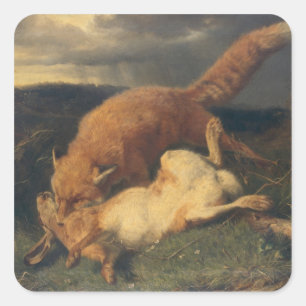 Sticker Carré Fox et lièvre, 1866