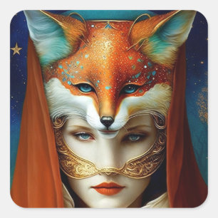 Sticker Carré Fox Femme Surreal Imaginaire Art
