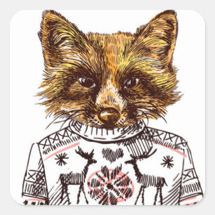 Sticker Carré Fox habillé rusé