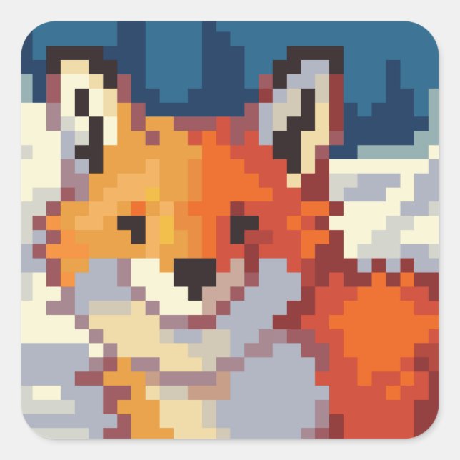 Sticker Carré Fox, pixel, Art Pixel (Devant)
