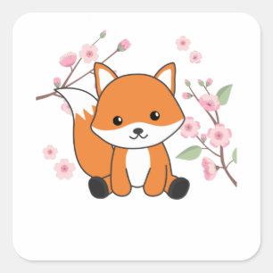 Sticker Carré Fox Sweet Animaux Pour Renards Kawaii