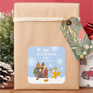 Sticker Carré Fox Winter Snowflakes Baby shower cadeau
